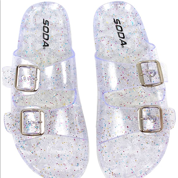 SODA Double Buckle Jelly Sandal (Glitter Clear)